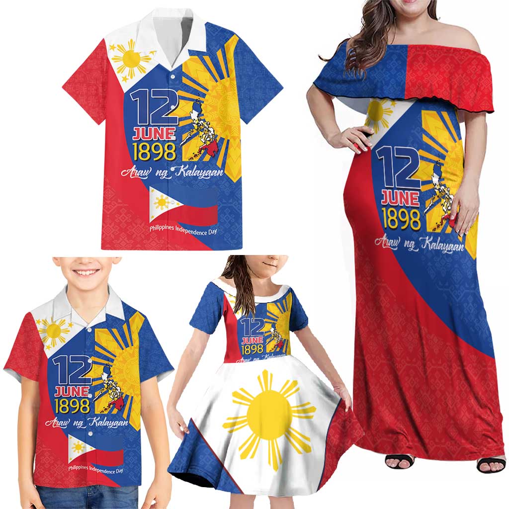 Philippines Independence Day Family Matching Off Shoulder Maxi Dress and Hawaiian Shirt Araw ng Kalayaan Polynesian Sun and YAKAN Pattern LT03 - Polynesian Pride