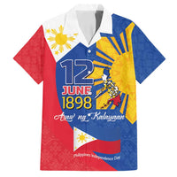 Philippines Independence Day Family Matching Off Shoulder Maxi Dress and Hawaiian Shirt Araw ng Kalayaan Polynesian Sun and YAKAN Pattern LT03 Dad's Shirt - Short Sleeve Blue - Polynesian Pride
