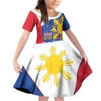 Philippines Independence Day Family Matching Off Shoulder Short Dress and Hawaiian Shirt Araw ng Kalayaan Polynesian Sun and YAKAN Pattern LT03 Daughter's Dress Blue - Polynesian Pride