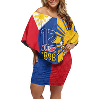 Philippines Independence Day Family Matching Off Shoulder Short Dress and Hawaiian Shirt Araw ng Kalayaan Polynesian Sun and YAKAN Pattern LT03 Mom's Dress Blue - Polynesian Pride