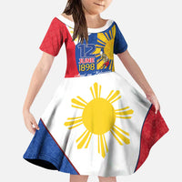 Philippines Independence Day Family Matching Puletasi and Hawaiian Shirt Araw ng Kalayaan Polynesian Sun and YAKAN Pattern LT03 Daughter's Dress Blue - Polynesian Pride