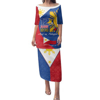 Philippines Independence Day Family Matching Puletasi and Hawaiian Shirt Araw ng Kalayaan Polynesian Sun and YAKAN Pattern LT03 Mom's Dress Blue - Polynesian Pride