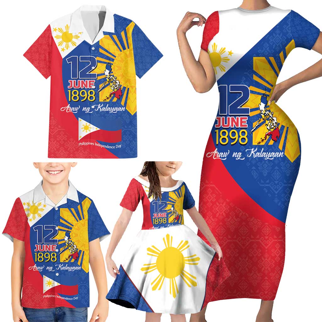 Philippines Independence Day Family Matching Short Sleeve Bodycon Dress and Hawaiian Shirt Araw ng Kalayaan Polynesian Sun and YAKAN Pattern LT03 - Polynesian Pride