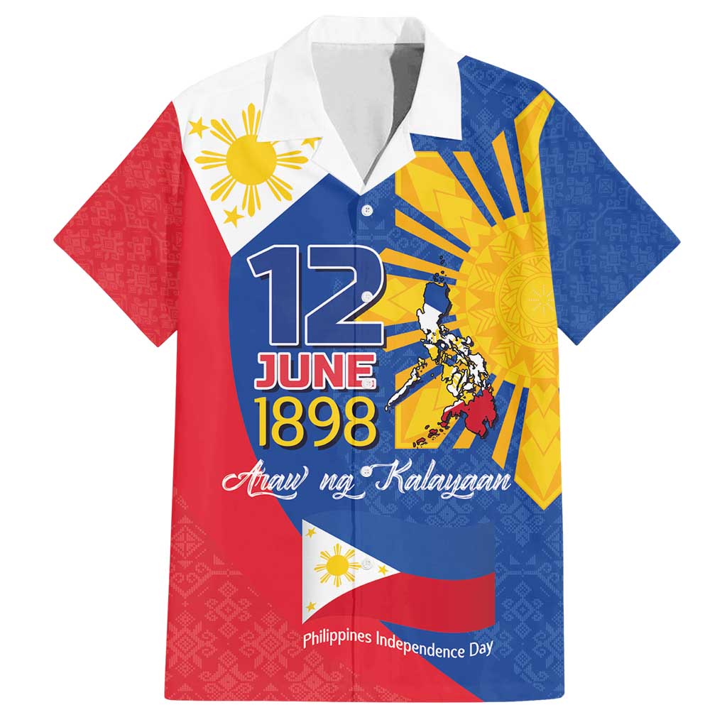 Philippines Independence Day Family Matching Tank Maxi Dress and Hawaiian Shirt Araw ng Kalayaan Polynesian Sun and YAKAN Pattern LT03 Dad's Shirt - Short Sleeve Blue - Polynesian Pride