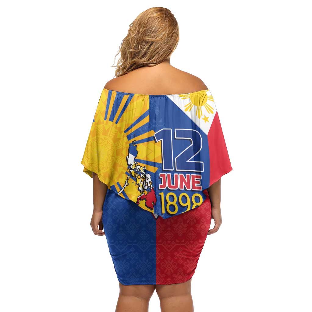 Philippines Independence Day Off Shoulder Short Dress Araw ng Kalayaan Polynesian Sun and YAKAN Pattern