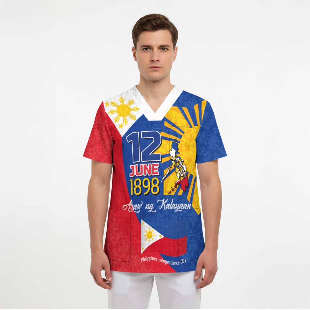 Philippines Independence Day Scrub Top Araw ng Kalayaan Polynesian Sun and YAKAN Pattern - Polynesian Pride