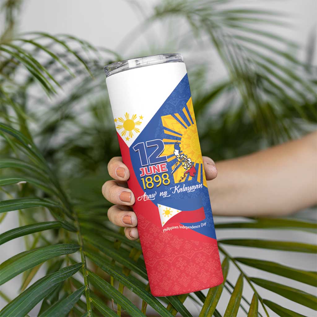 Philippines Independence Day Skinny Tumbler Araw ng Kalayaan Polynesian Sun and YAKAN Pattern