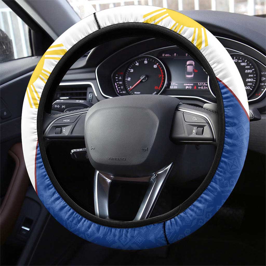 Philippines Independence Day Steering Wheel Cover Araw ng Kalayaan Polynesian Sun and YAKAN Pattern