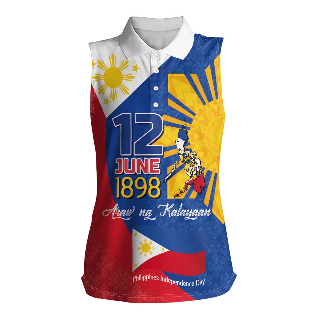 Philippines Independence Day Women Sleeveless Polo Shirt Araw ng Kalayaan Polynesian Sun and YAKAN Pattern LT03 Female Blue - Polynesian Pride