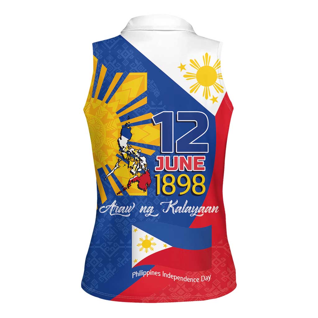 Philippines Independence Day Women Sleeveless Polo Shirt Araw ng Kalayaan Polynesian Sun and YAKAN Pattern LT03 - Polynesian Pride