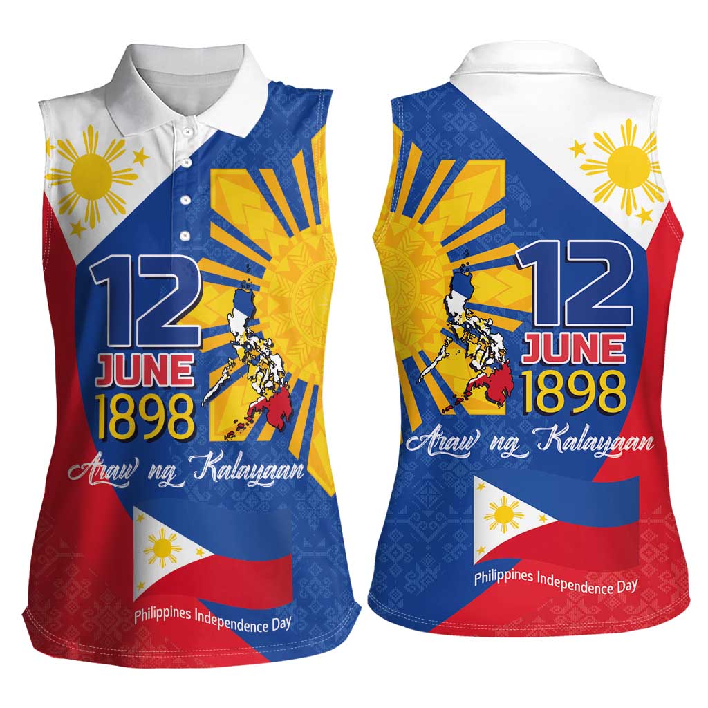 Philippines Independence Day Women Sleeveless Polo Shirt Araw ng Kalayaan Polynesian Sun and YAKAN Pattern LT03 - Polynesian Pride