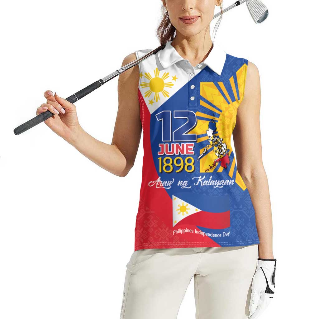 Philippines Independence Day Women Sleeveless Polo Shirt Araw ng Kalayaan Polynesian Sun and YAKAN Pattern LT03 - Polynesian Pride