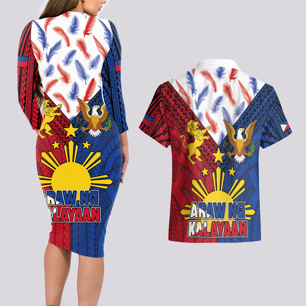 Philippines Independence Day 126th Anniversary Couples Matching Long Sleeve Bodycon Dress and Hawaiian Shirt Polynesian Pattern National Flag Style LT03 - Polynesian Pride