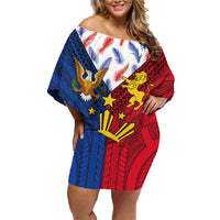 Philippines Independence Day 126th Anniversary Family Matching Off Shoulder Short Dress and Hawaiian Shirt Polynesian Pattern National Flag Style LT03 Mom's Dress Red - Polynesian Pride