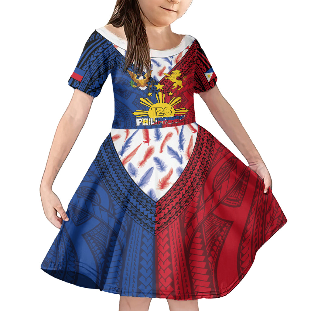 Philippines Independence Day 126th Anniversary Kid Short Sleeve Dress Polynesian Pattern National Flag Style LT03 KID Red - Polynesian Pride