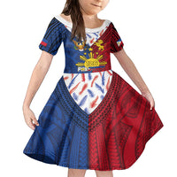 Philippines Independence Day 126th Anniversary Kid Short Sleeve Dress Polynesian Pattern National Flag Style LT03 KID Red - Polynesian Pride