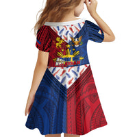 Philippines Independence Day 126th Anniversary Kid Short Sleeve Dress Polynesian Pattern National Flag Style LT03 - Polynesian Pride