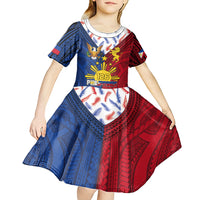 Philippines Independence Day 126th Anniversary Kid Short Sleeve Dress Polynesian Pattern National Flag Style LT03 - Polynesian Pride