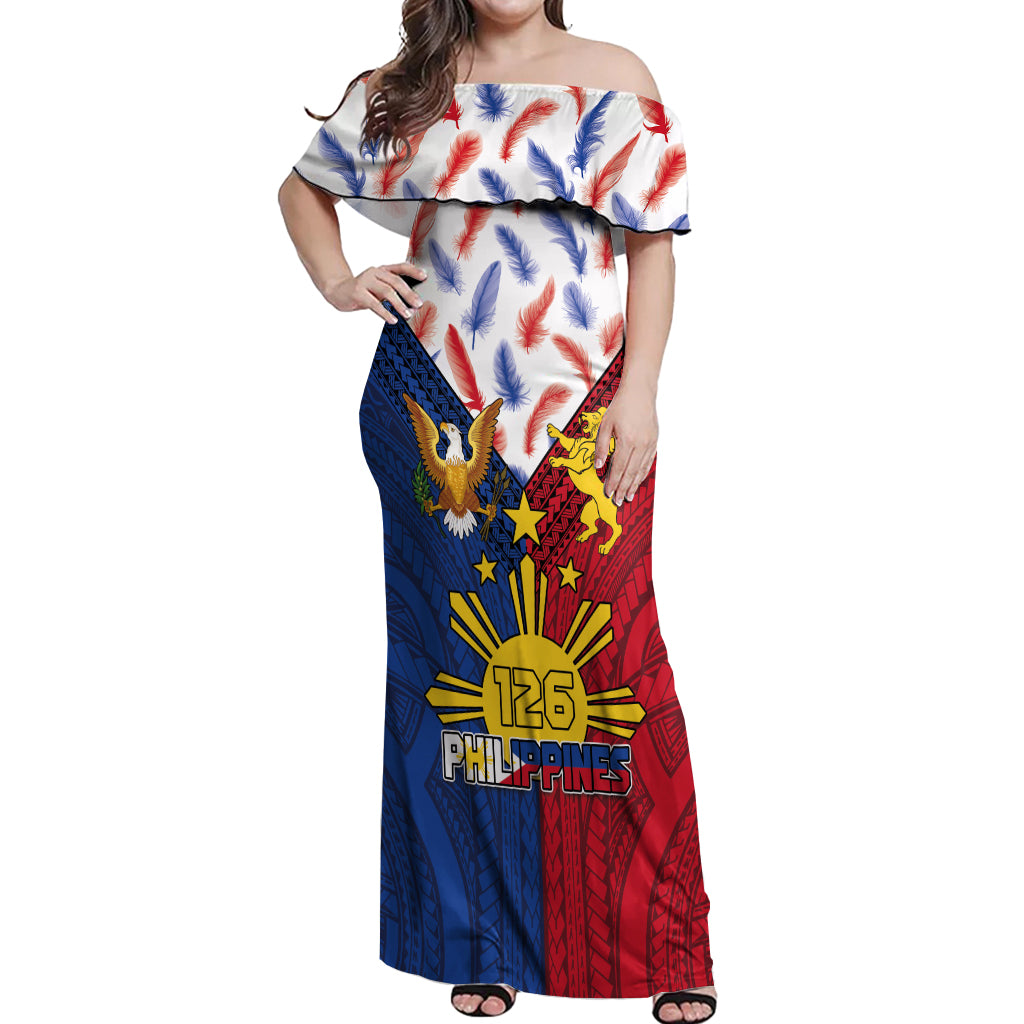 Philippines Independence Day 126th Anniversary Off Shoulder Maxi Dress Polynesian Pattern National Flag Style LT03 Women Red - Polynesian Pride