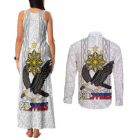 Philippines Eagle Week Couples Matching Tank Maxi Dress and Long Sleeve Button Shirt Polynesian Pattern Barong Style LT03 - Polynesian Pride