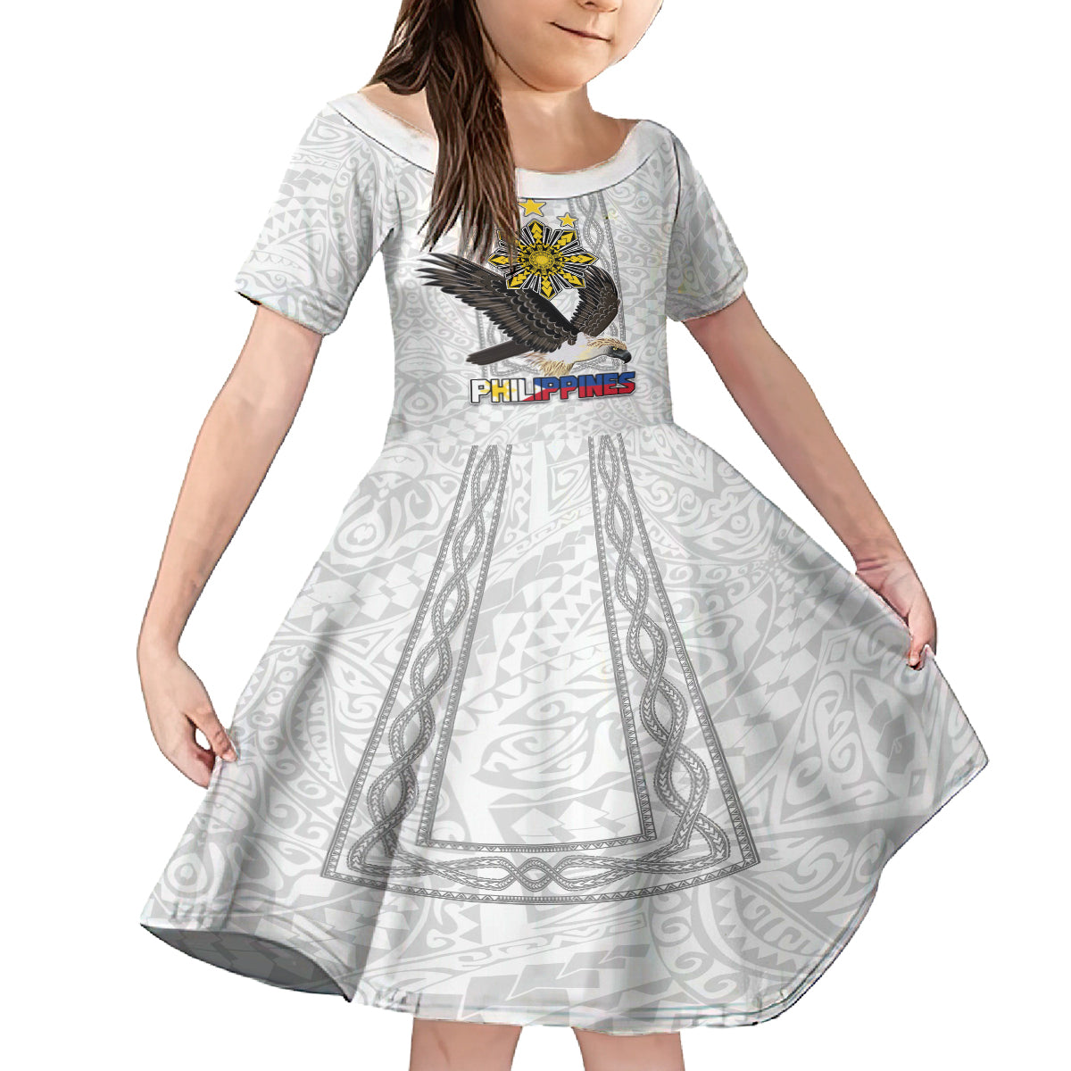 Philippines Eagle Week Family Matching Off Shoulder Maxi Dress and Hawaiian Shirt Polynesian Pattern Barong Style