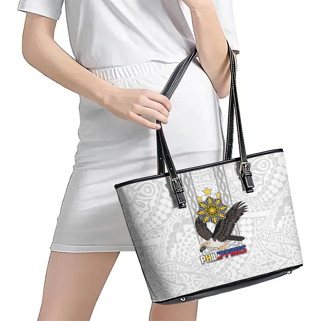 Philippines Eagle Week Leather Tote Bag Polynesian Pattern Barong Style