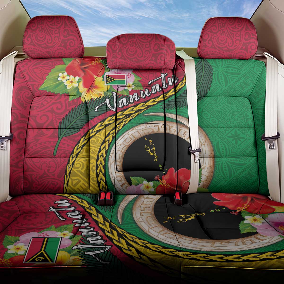 Vanuatu Tribal Boar Tusk Back Car Seat Cover Tropical Plants with Namele and Melanesian Pattern