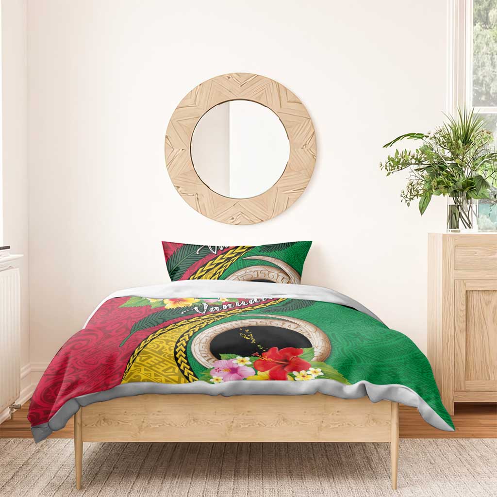 Vanuatu Tribal Boar Tusk Bedding Set Tropical Plants with Namele and Melanesian Pattern