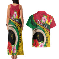 Vanuatu Tribal Boar Tusk Couples Matching Tank Maxi Dress and Hawaiian Shirt Tropical Plants with Namele and Melanesian Pattern LT03 - Polynesian Pride