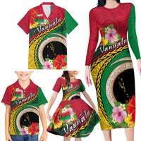 Vanuatu Tribal Boar Tusk Family Matching Long Sleeve Bodycon Dress and Hawaiian Shirt Tropical Plants with Namele and Melanesian Pattern LT03 - Polynesian Pride