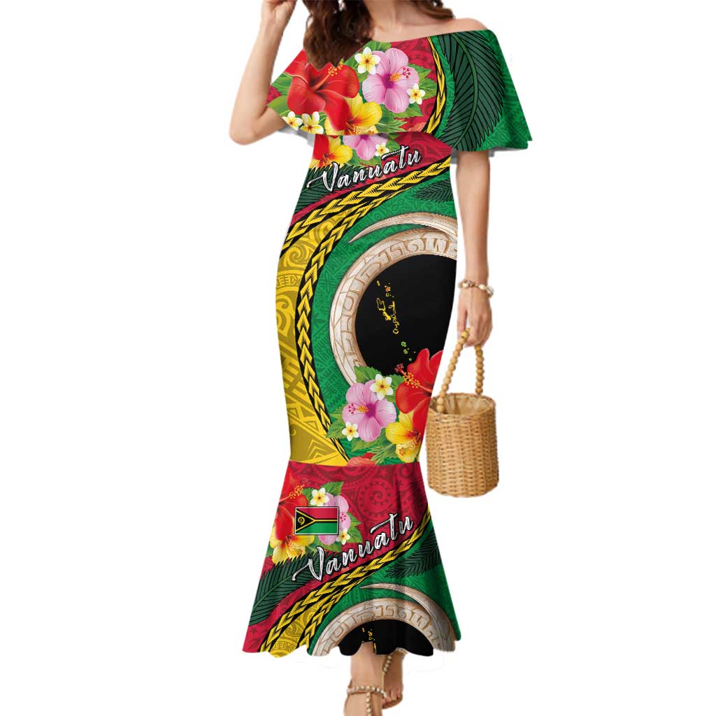 Vanuatu Tribal Boar Tusk Family Matching Mermaid Dress and Hawaiian Shirt Tropical Plants with Namele and Melanesian Pattern LT03 Mom's Dress Red - Polynesian Pride