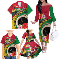Vanuatu Tribal Boar Tusk Family Matching Off The Shoulder Long Sleeve Dress and Hawaiian Shirt Tropical Plants with Namele and Melanesian Pattern LT03 - Polynesian Pride