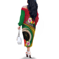 Vanuatu Tribal Boar Tusk Family Matching Off The Shoulder Long Sleeve Dress and Hawaiian Shirt Tropical Plants with Namele and Melanesian Pattern LT03 - Polynesian Pride