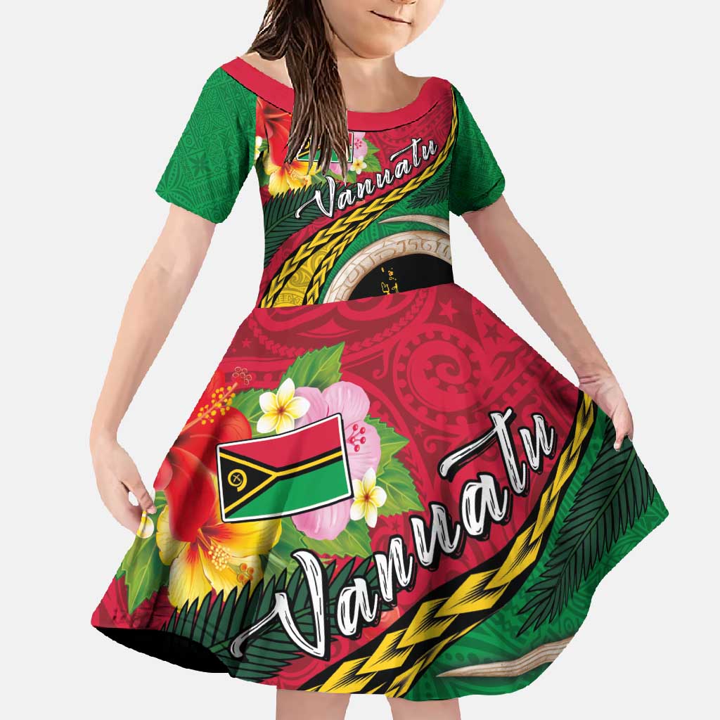 Vanuatu Tribal Boar Tusk Family Matching Off Shoulder Maxi Dress and Hawaiian Shirt Tropical Plants with Namele and Melanesian Pattern LT03 Daughter's Dress Red - Polynesian Pride