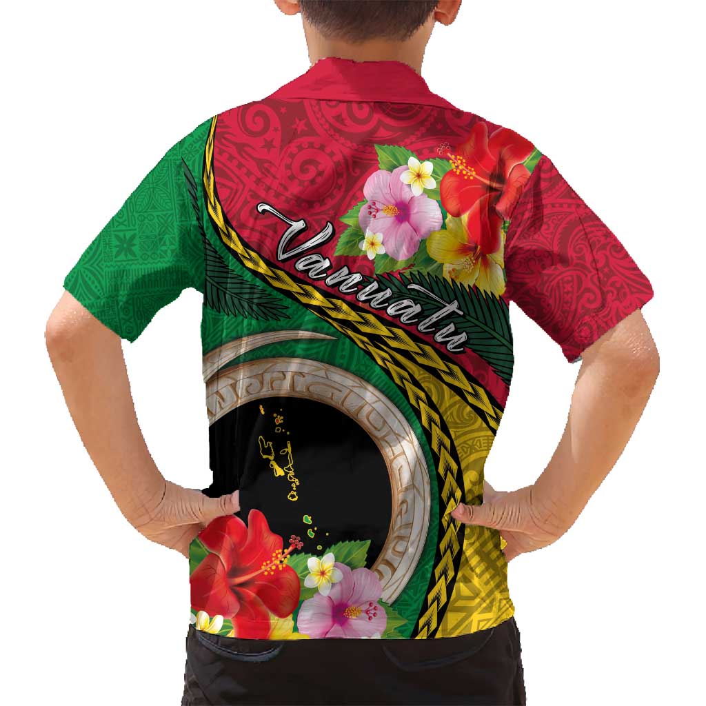 Vanuatu Tribal Boar Tusk Family Matching Off Shoulder Short Dress and Hawaiian Shirt Tropical Plants with Namele and Melanesian Pattern LT03 - Polynesian Pride
