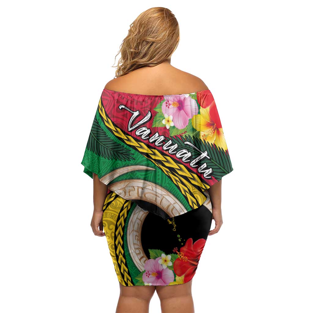 Vanuatu Tribal Boar Tusk Family Matching Off Shoulder Short Dress and Hawaiian Shirt Tropical Plants with Namele and Melanesian Pattern LT03 - Polynesian Pride