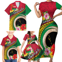 Vanuatu Tribal Boar Tusk Family Matching Short Sleeve Bodycon Dress and Hawaiian Shirt Tropical Plants with Namele and Melanesian Pattern LT03 - Polynesian Pride