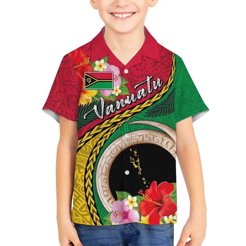 Vanuatu Tribal Boar Tusk Family Matching Summer Maxi Dress and Hawaiian Shirt Tropical Plants with Namele and Melanesian Pattern LT03 Son's Shirt Red - Polynesian Pride