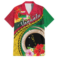 Vanuatu Tribal Boar Tusk Family Matching Tank Maxi Dress and Hawaiian Shirt Tropical Plants with Namele and Melanesian Pattern LT03 Dad's Shirt - Short Sleeve Red - Polynesian Pride