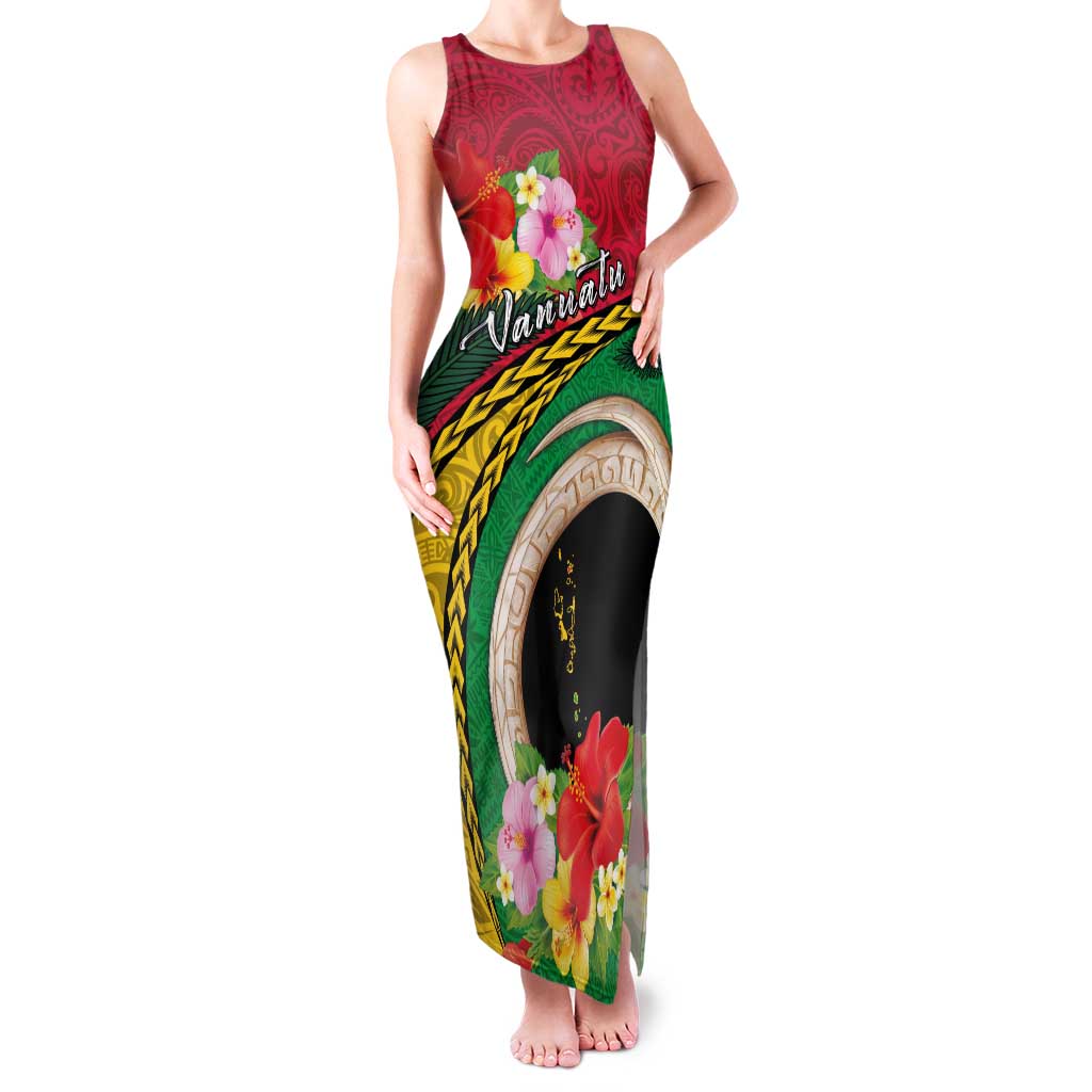 Vanuatu Tribal Boar Tusk Family Matching Tank Maxi Dress and Hawaiian Shirt Tropical Plants with Namele and Melanesian Pattern LT03 Mom's Dress Red - Polynesian Pride