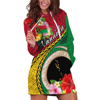 Vanuatu Tribal Boar Tusk Hoodie Dress Tropical Plants with Namele and Melanesian Pattern LT03 Red - Polynesian Pride