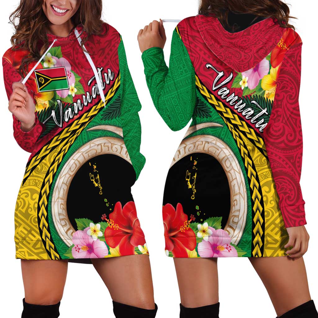 Vanuatu Tribal Boar Tusk Hoodie Dress Tropical Plants with Namele and Melanesian Pattern LT03 - Polynesian Pride