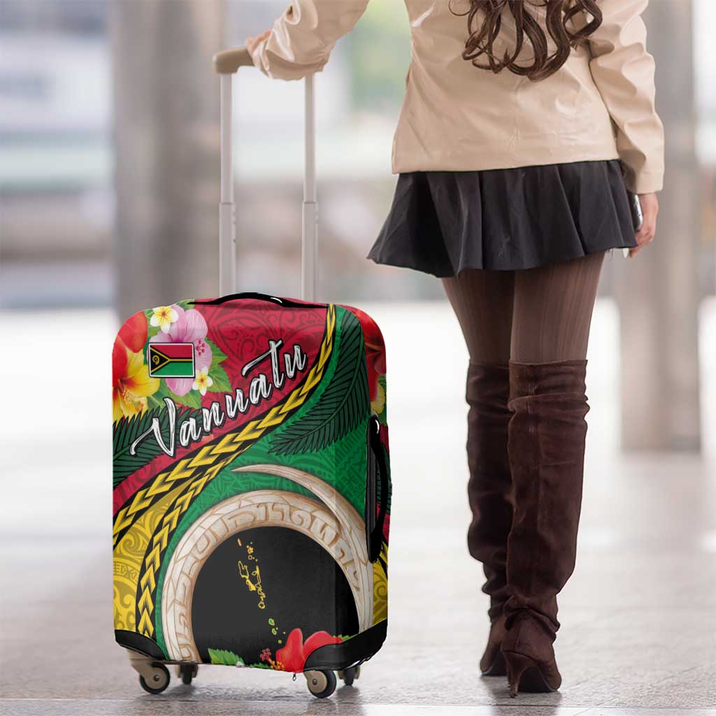 Vanuatu Tribal Boar Tusk Luggage Cover Tropical Plants with Namele and Melanesian Pattern