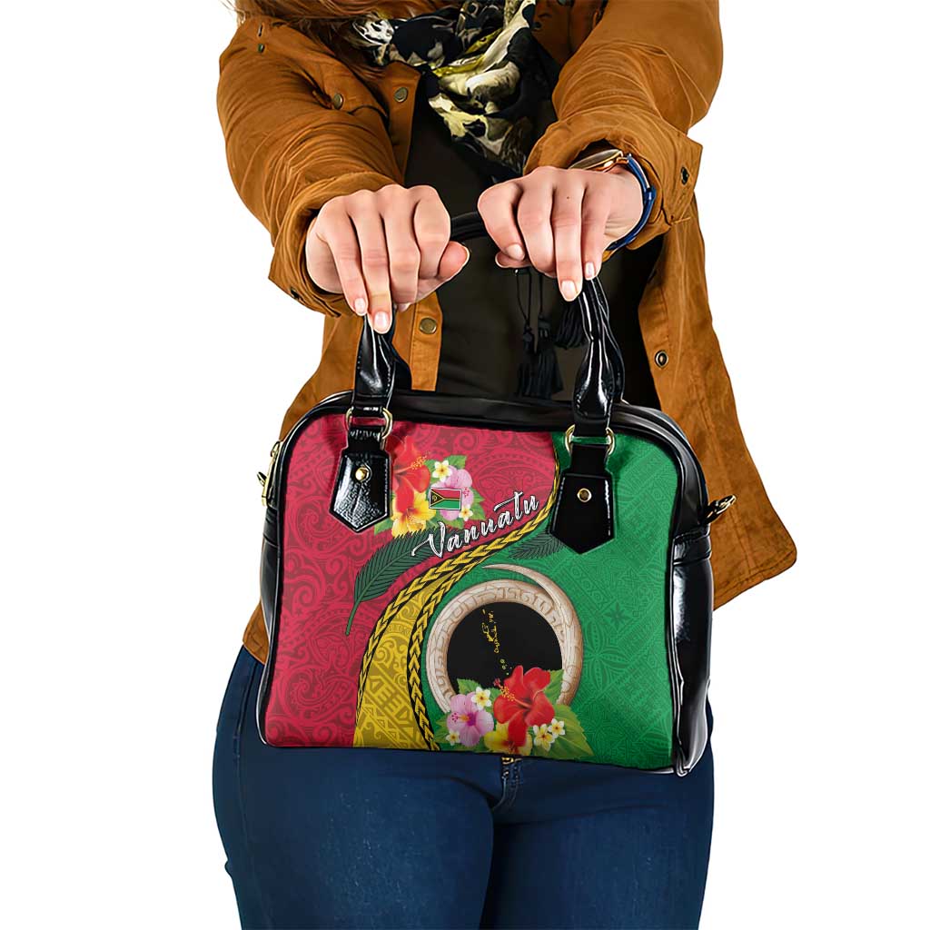 Vanuatu Tribal Boar Tusk Shoulder Handbag Tropical Plants with Namele and Melanesian Pattern