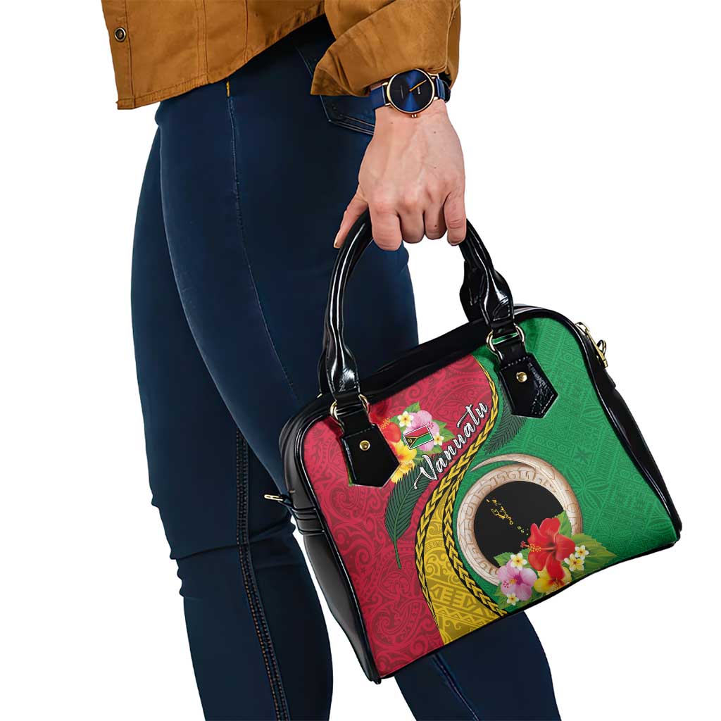 Vanuatu Tribal Boar Tusk Shoulder Handbag Tropical Plants with Namele and Melanesian Pattern