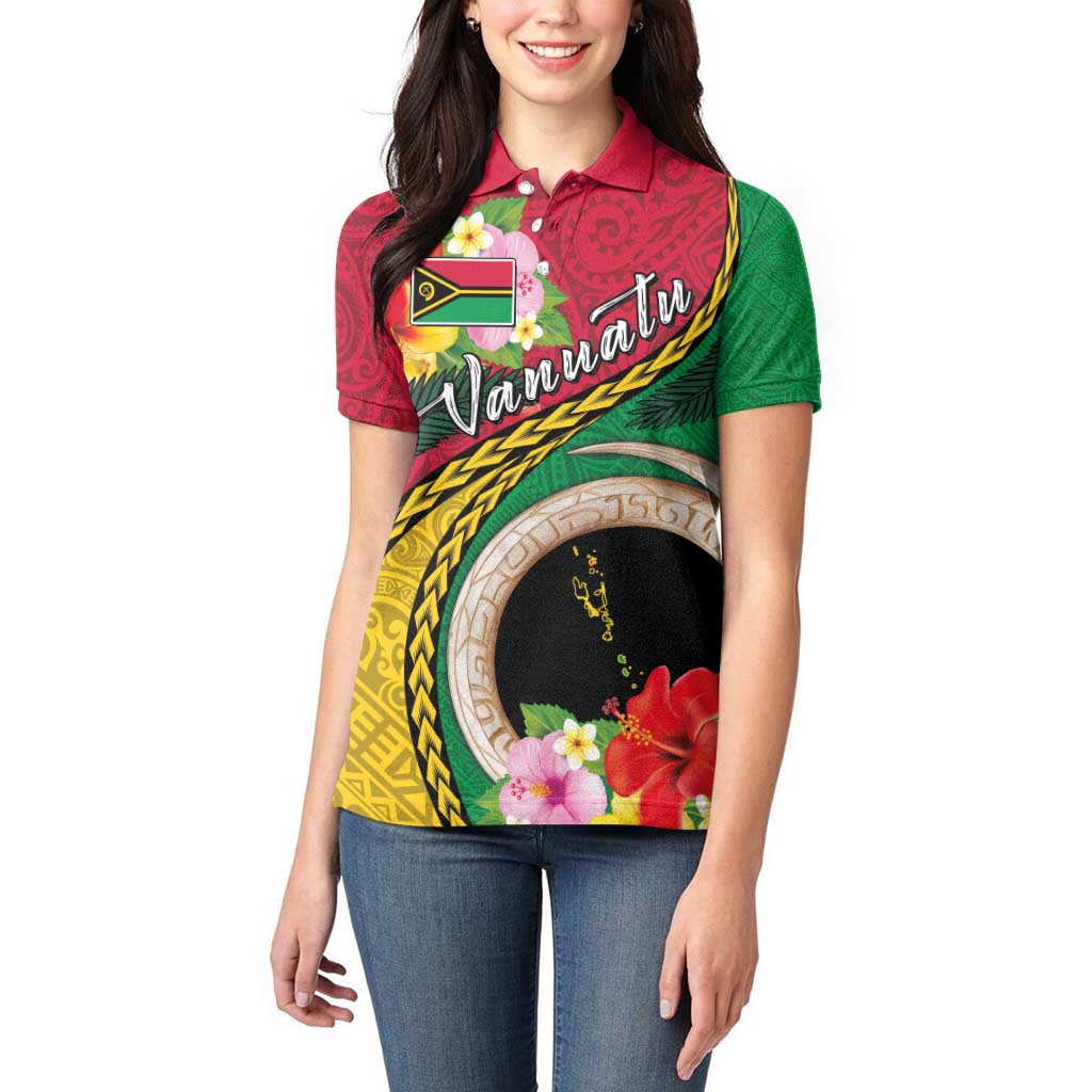 Vanuatu Tribal Boar Tusk Women Polo Shirt Tropical Plants with Namele and Melanesian Pattern