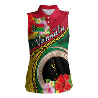 Vanuatu Tribal Boar Tusk Women Sleeveless Polo Shirt Tropical Plants with Namele and Melanesian Pattern LT03 Female Red - Polynesian Pride
