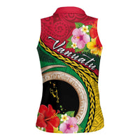 Vanuatu Tribal Boar Tusk Women Sleeveless Polo Shirt Tropical Plants with Namele and Melanesian Pattern LT03 - Polynesian Pride