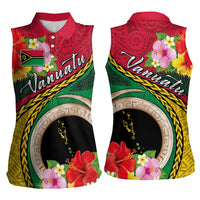 Vanuatu Tribal Boar Tusk Women Sleeveless Polo Shirt Tropical Plants with Namele and Melanesian Pattern LT03 - Polynesian Pride