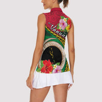 Vanuatu Tribal Boar Tusk Women Sleeveless Polo Shirt Tropical Plants with Namele and Melanesian Pattern LT03 - Polynesian Pride